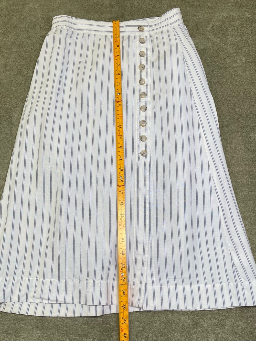 Madewell Linen-Blend Pinstripe Button-Front A-Line Midi Skirt Size 2 - Picture 9 of 9
